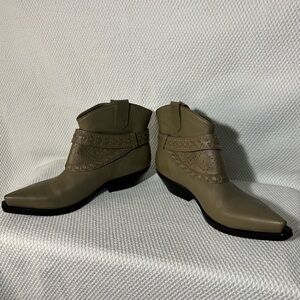 Zimmermann Sz 41 Leather Embellished Western Ankle Slip On Boots in Sage